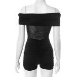 Patchwork Mesh One Shoulder Romper MXBF-J25RP190