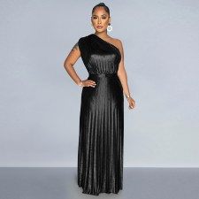 Hot Stamping Slash Shoulder Sleeveless Maxi Dress BY-7506