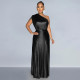 Hot Stamping Slash Shoulder Sleeveless Maxi Dress BY-7506