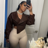 PU Leather Solid Color Irregular Coat XEF-K25C77277