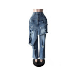 Fashion Apron Ripped Straight-Leg Jeans MEM-88661