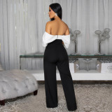 V Neck Black White Color Block Jumpsuit BY-7498