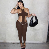 Backless Halterneck Solid Color Jumpsuit XEF-K25Q79068