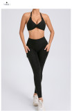 Halterneck Solid Tops Sport Yoga Pants Suit GQSA-74068/46442