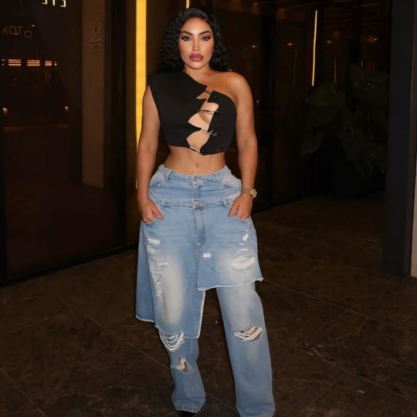 Fashion Apron Ripped Straight-Leg Jeans MEM-88661