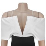 V Neck Black White Color Block Jumpsuit BY-7498