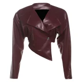 PU Leather Solid Color Irregular Coat XEF-K25C77277