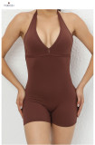 Solid Color Halterneck Tie Up Sport Romper GQSA-2283