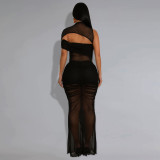 See Through Mesh Dress Two Piece Set BY-7492