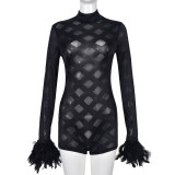 Feather Tassel Long Sleeve Romper GYHF-6905JR