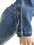 Denim Long Sleeve Zipper Coat Two Piece Pants Set CM-9528
