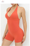 Solid Color Halterneck Tie Up Sport Romper GQSA-2283