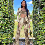 Print Long Sleeve T Shirt Two Piece Pant Set GYHF-9638SD