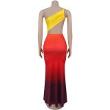 Sexy Off-Shoulder Gradient Color Maxi Dress BY-7473