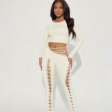 Long Sleeve Hollow Out Bandage Pants 2 Piece Set DLSF-K25S80632