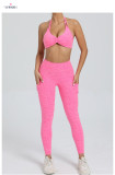 Halterneck Solid Tops Sport Yoga Pants Suit GQSA-74068/46442