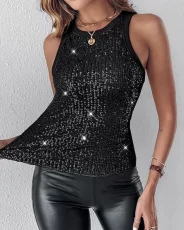 Leopard Print Sequin Tank Tops GYHF-51460TBD