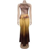 Sexy Off-Shoulder Gradient Color Maxi Dress BY-7473