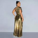 Hot Stamping Slash Shoulder Sleeveless Maxi Dress BY-7506
