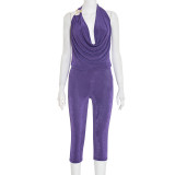 Solid Color Halterneck Tops Two Piece Pants Set GDSF-D25ST352
