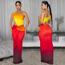 Sexy Off-Shoulder Gradient Color Maxi Dress BY-7473