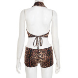 Leopard Print Twist-Knot Patchwork Romper MXBF-J25RP214