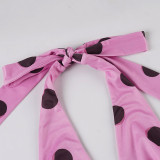 Polka Dot Print V Neck Tie Up Maxi Dress GLRF-NK40604