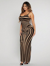 Stripe Print Backless Sling Maxi Dress YWXS-K25L997