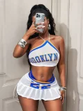 Letter Print Halterneck Two Piece Skirts Set YWXS-K25L869