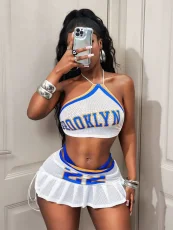 Letter Print Halterneck Two Piece Skirts Set YWXS-K25L869