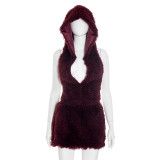 Deep V-neck Hooded Strapless Skirt Fur Set MXBF-J25ST219