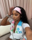 Letter Print Patchwork Zipper Two Piece Shorts Set YWXS-K25L812