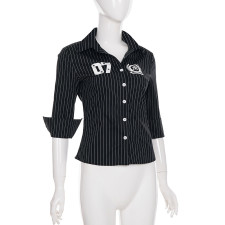 Stripe Letter Print Long Sleeve Shirts GLRF-NK41328