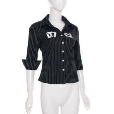 Stripe Letter Print Long Sleeve Shirts GLRF-NK41328