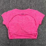 Solid Color Backless Short Sleeve Sport Tops GQSA-71240