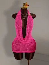 Knits Halterneck Backless Mini Dress YWXS-K25L1003