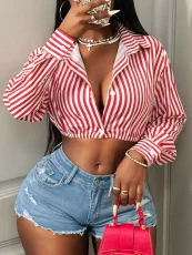 Stripe Long Sleeve Lapel Shirts YWXS-K25L1017