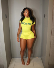 Short Sleeve Letter Print Two Piece Shorts Set YWXS-K25L1035