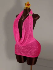 Knits Halterneck Backless Mini Dress YWXS-K25L1003