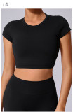Solid Color Backless Short Sleeve Sport Tops GQSA-71240