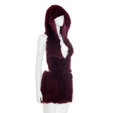 Deep V-neck Hooded Strapless Skirt Fur Set MXBF-J25ST219