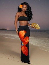 Sexy Wrap Chest Print Long Skirts Suit YWXS-K25L811-K25L923