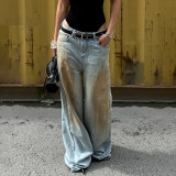 Washed Contrast Color Loose Straight Jeans GLRF-NK41922