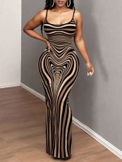 Stripe Print Backless Sling Maxi Dress YWXS-K25L997