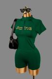 Short Sleeve Letter Print Two Piece Shorts Set YWXS-K25L1035