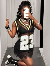 Lace Patchwork Sleeveless Mini Dress YWXS-K25L835-K25L1139