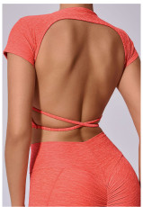 Solid Color Backless Short Sleeve Sport Tops GQSA-71240