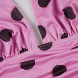 Polka Dot Print V Neck Tie Up Maxi Dress GLRF-NK40604