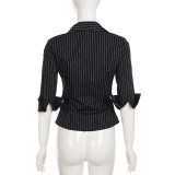 Stripe Letter Print Long Sleeve Shirts GLRF-NK41328