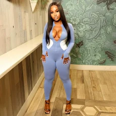 Contast Color Long Sleeve Two Piece Pants Set YWXS-K25L1152